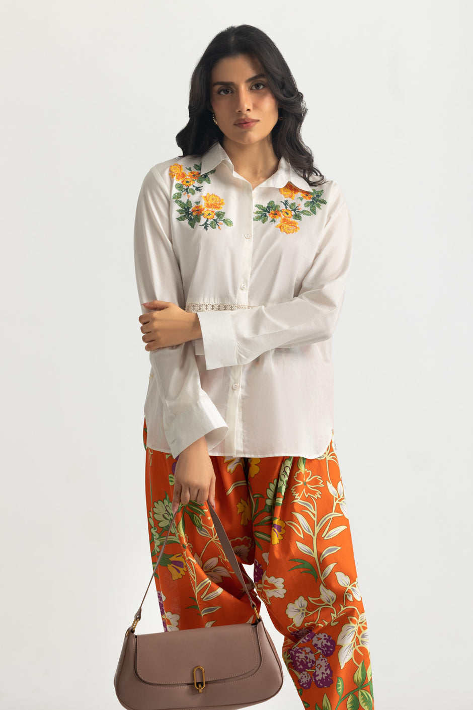 Cambric Embroidered Shirt And Printed Tulip Shalwar