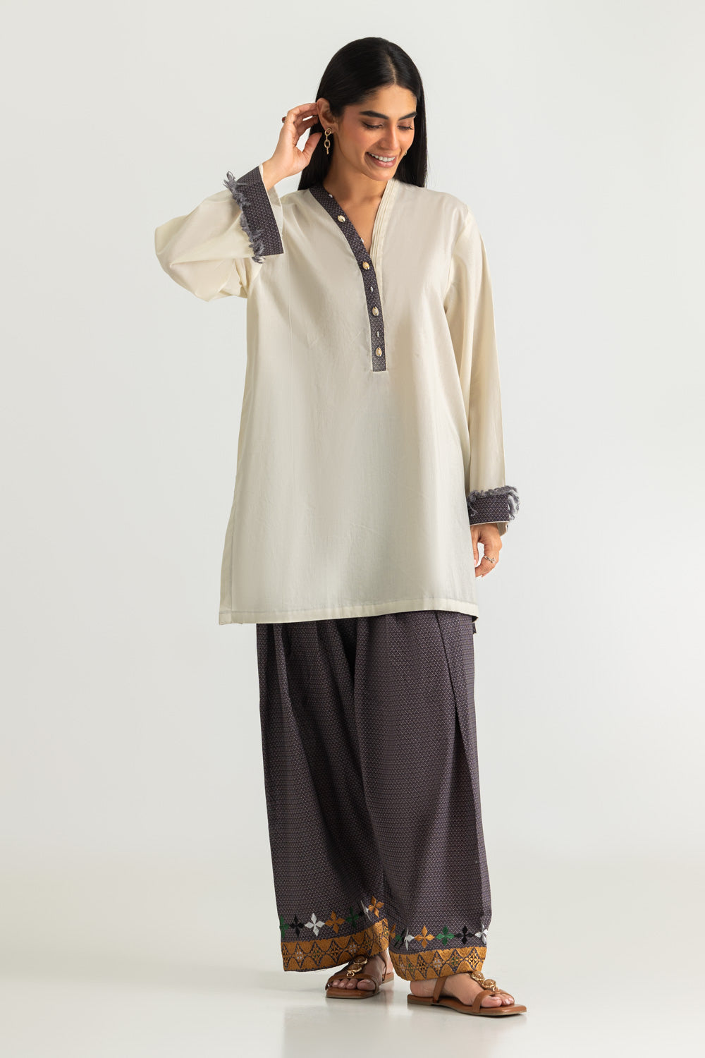Cambric Printed Co-Ord Set With Embroidered