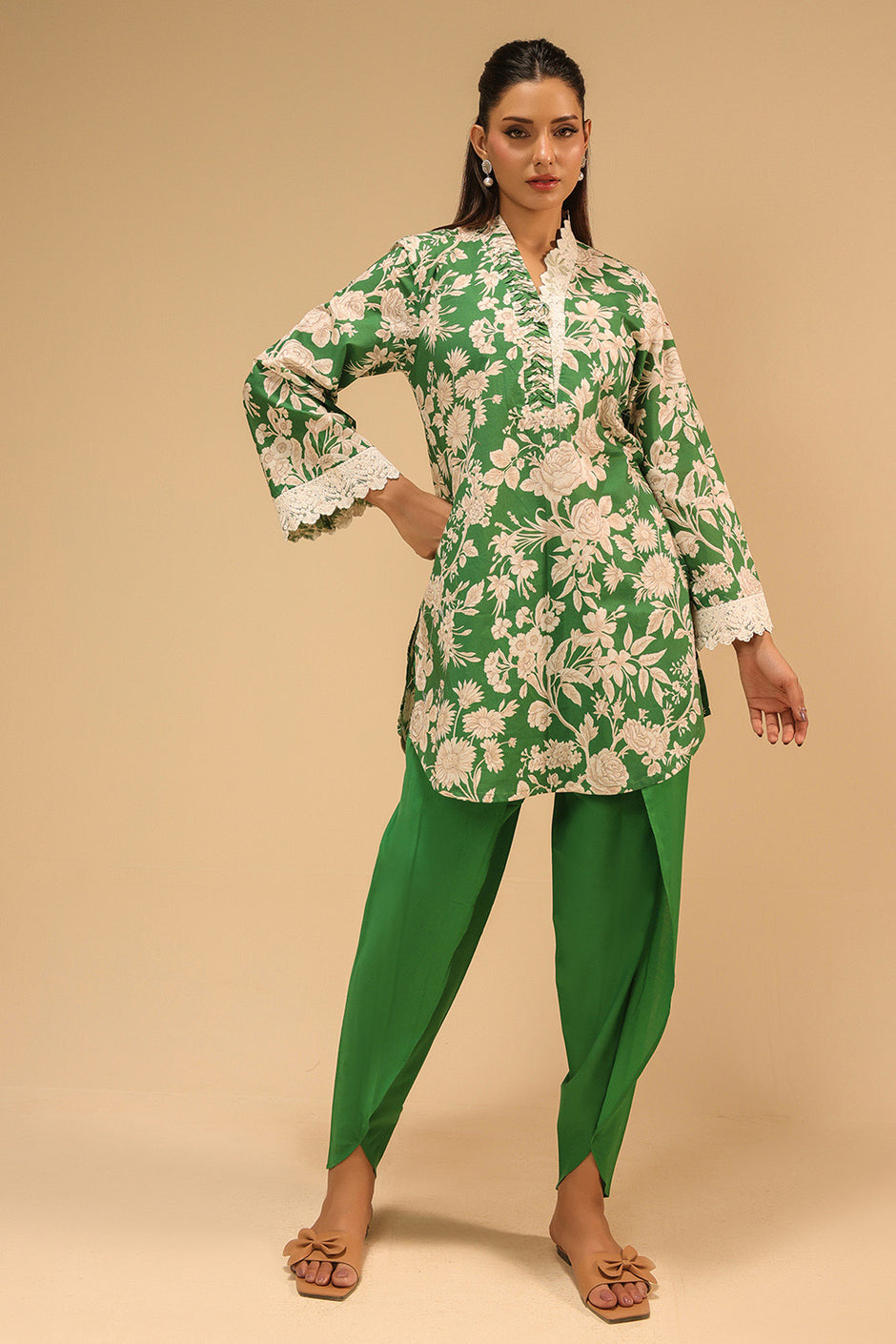 Cambric Printed Co-Ord Set With Embroidered