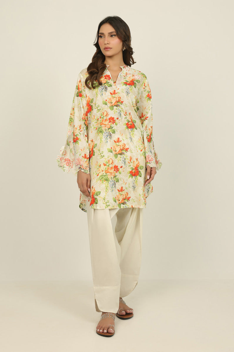 Cambric Printed Co-Ord Set With Embroidered