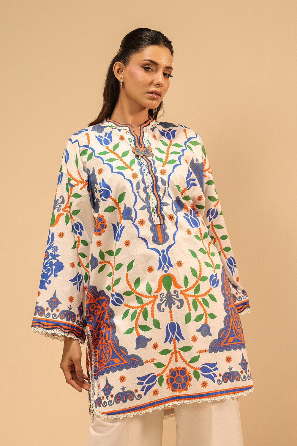 Cambric Printed Co-Ord Set With Embroidered