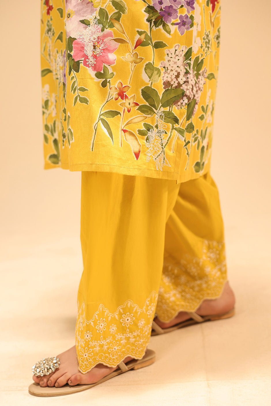 Cambric Printed Co-Ord Set With Embroidered