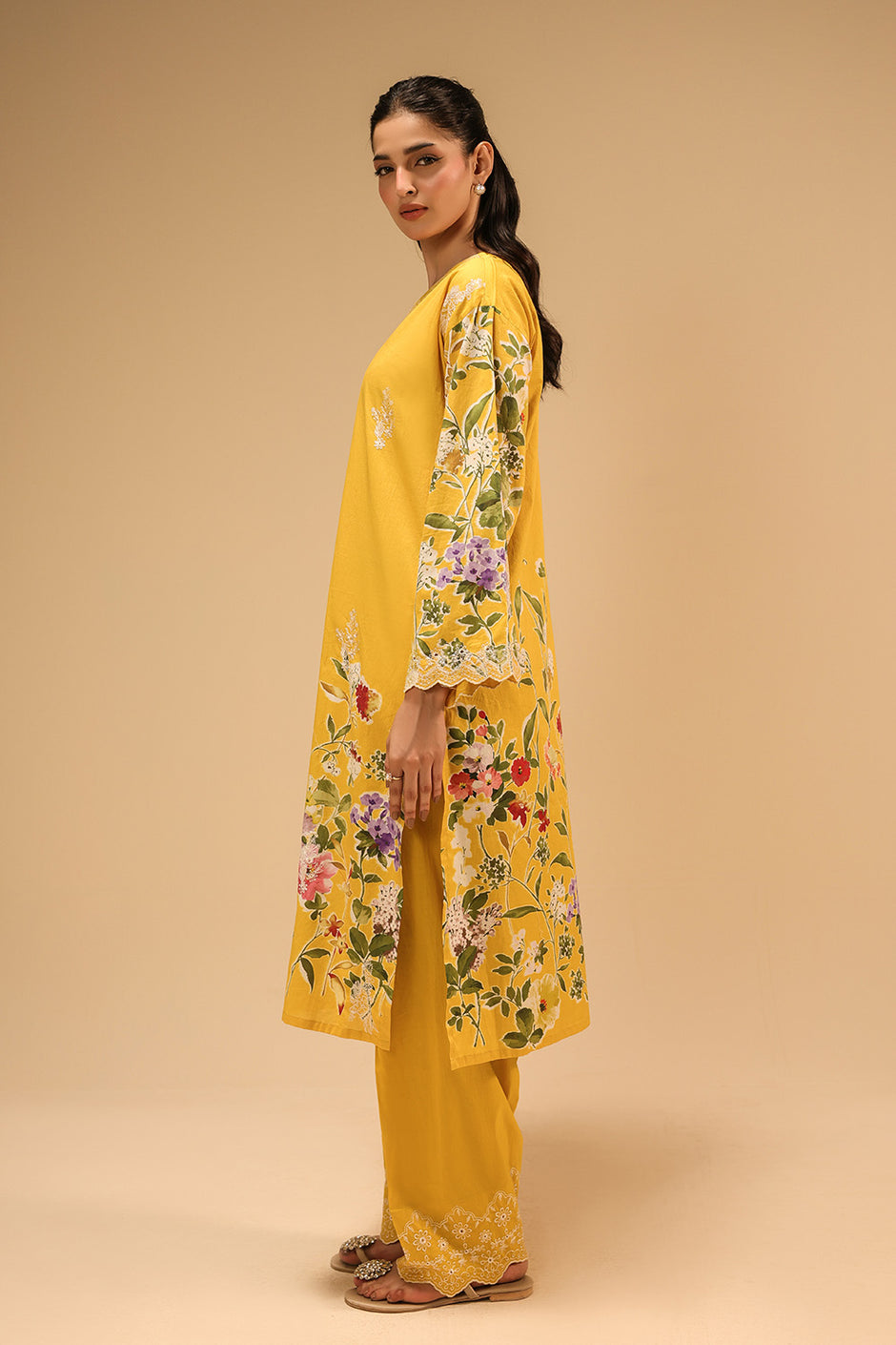 Cambric Printed Co-Ord Set With Embroidered