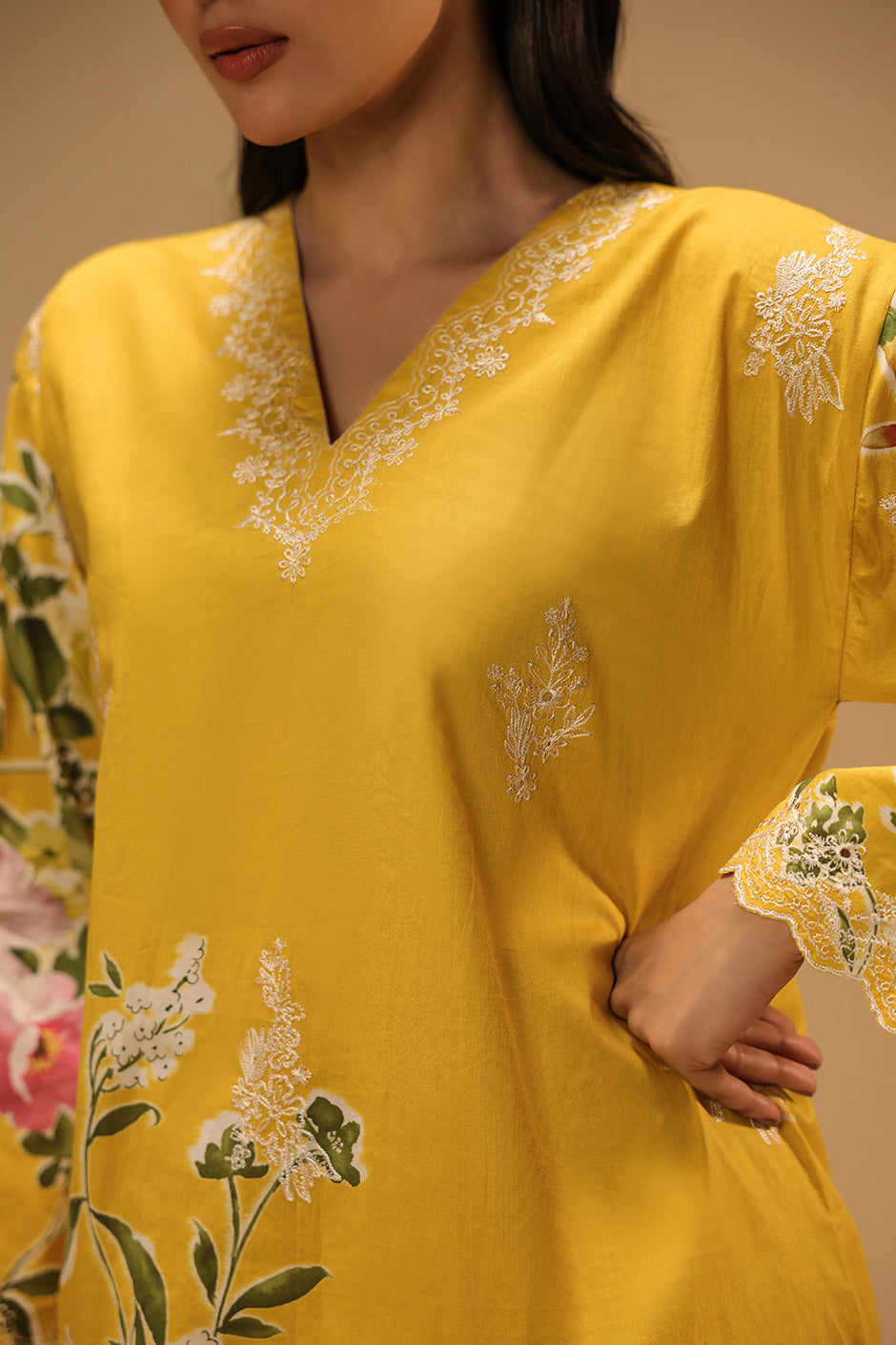 Cambric Printed Co-Ord Set With Embroidered