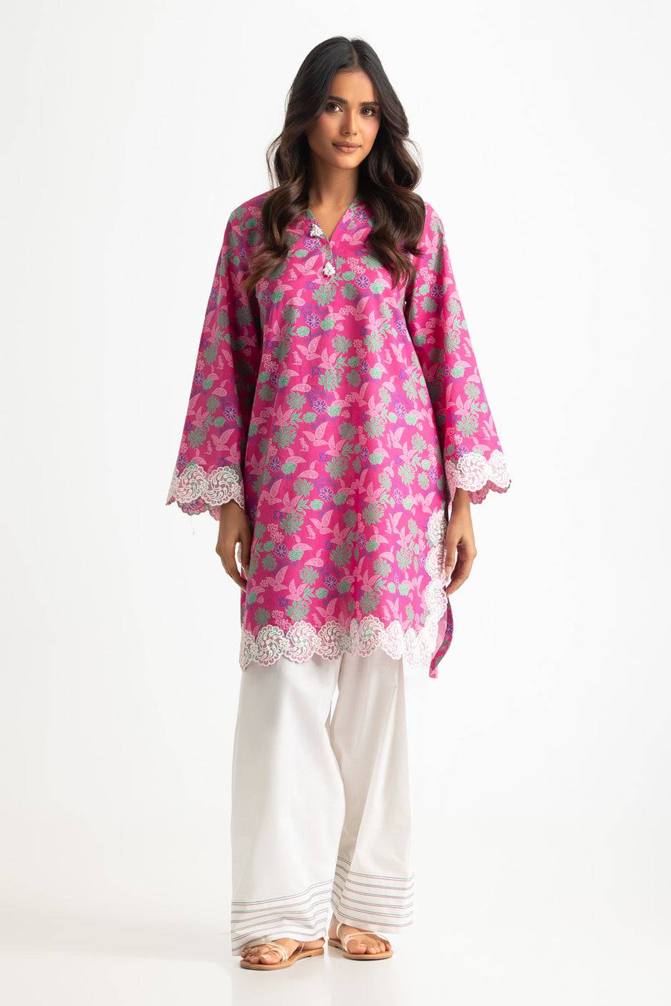 Cambric Printed Co-Ord Set With Embroidered