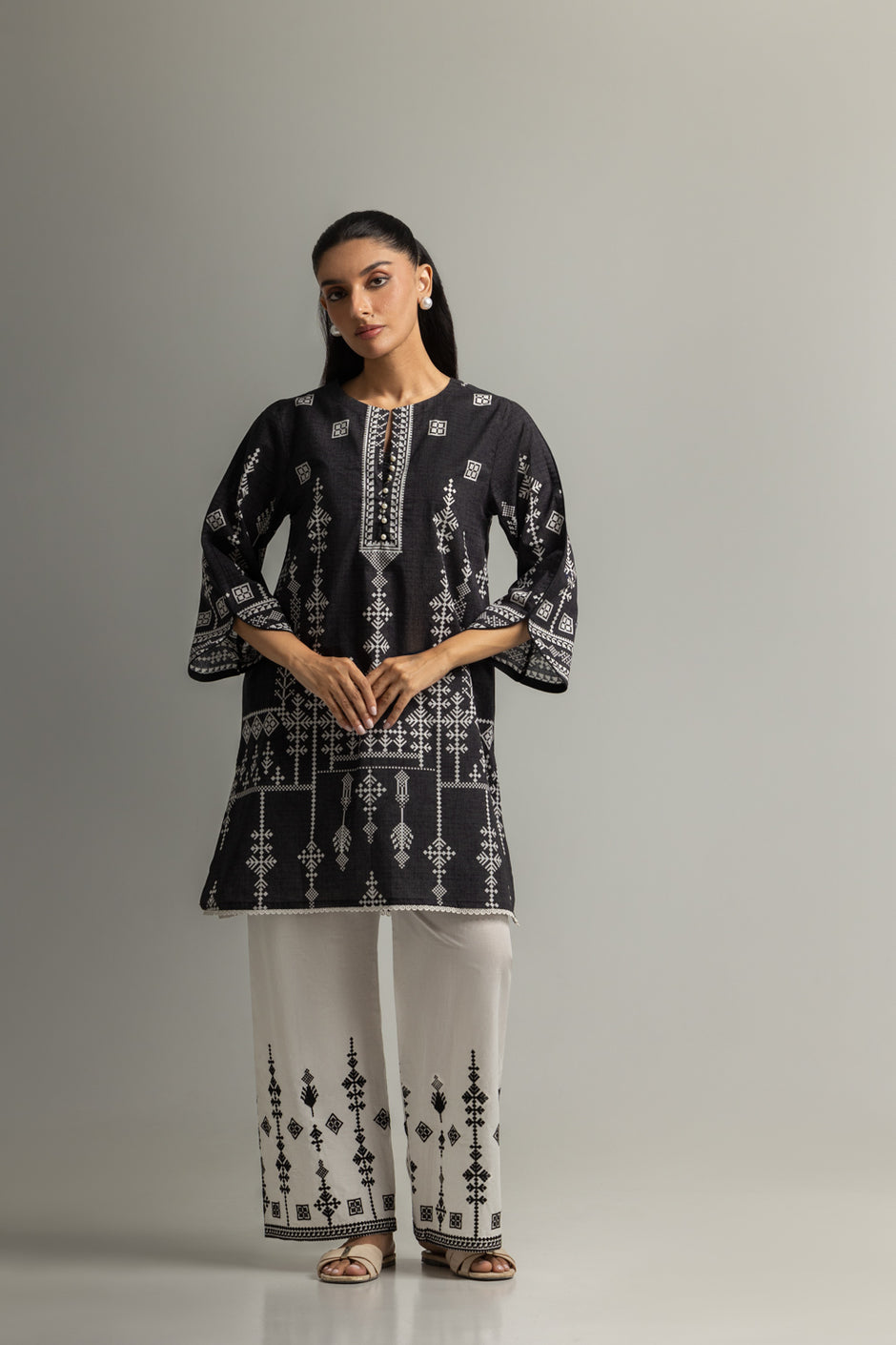 Cambric Printed Co-Ord Set With Embroidered