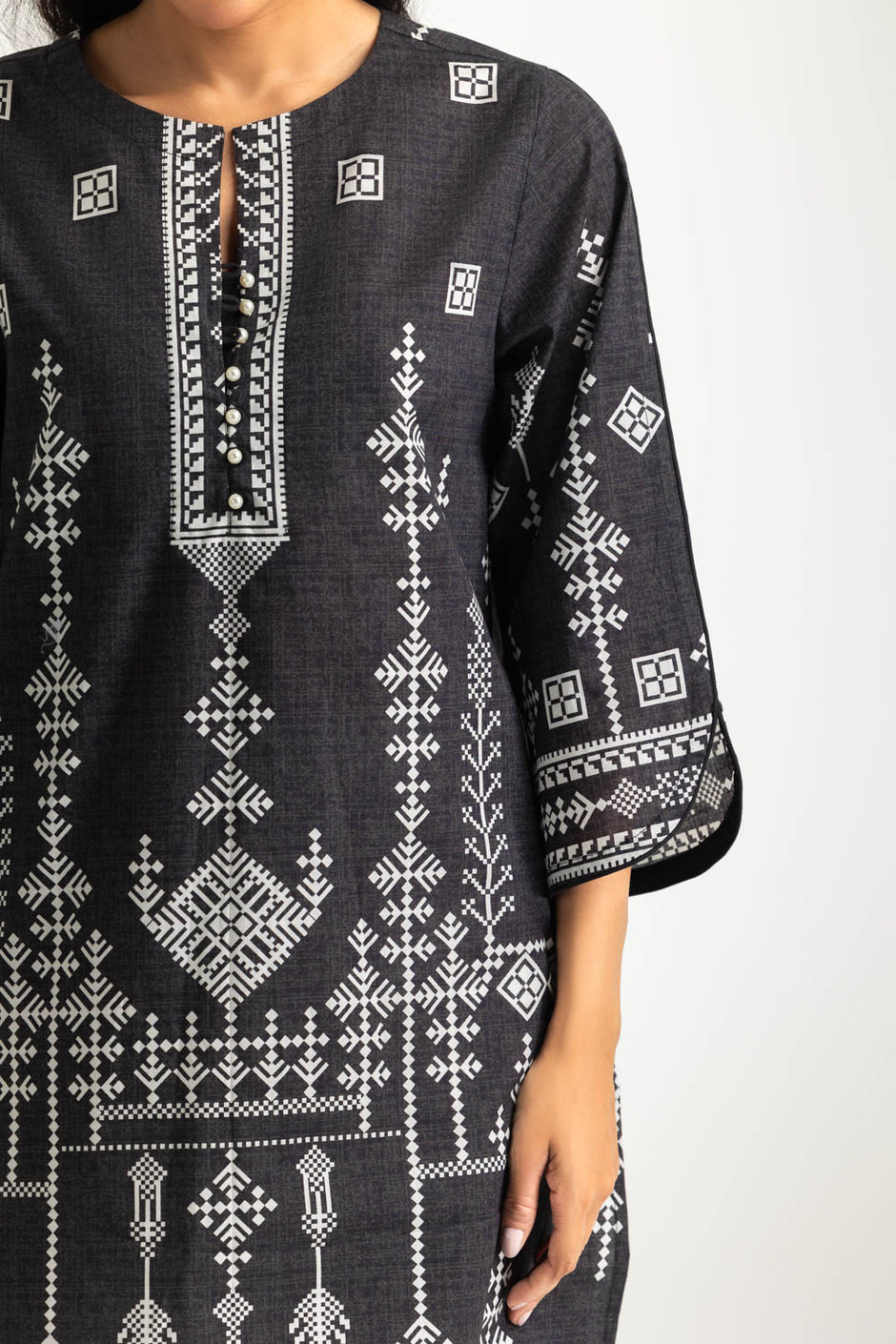 Cambric Printed Co-Ord Set With Embroidered