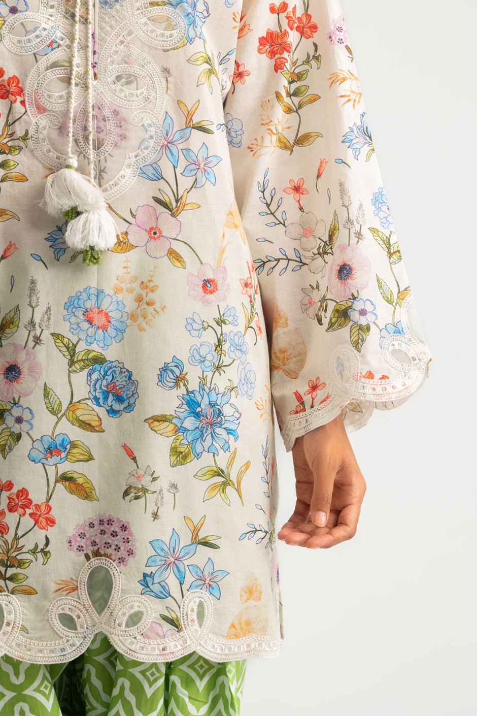 Cambric Printed Co-Ord Set With Embroidered