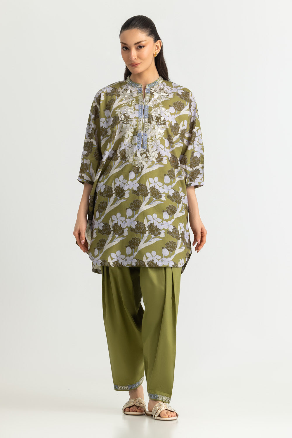 Cambric Printed Co-Ord Set With Embroidered