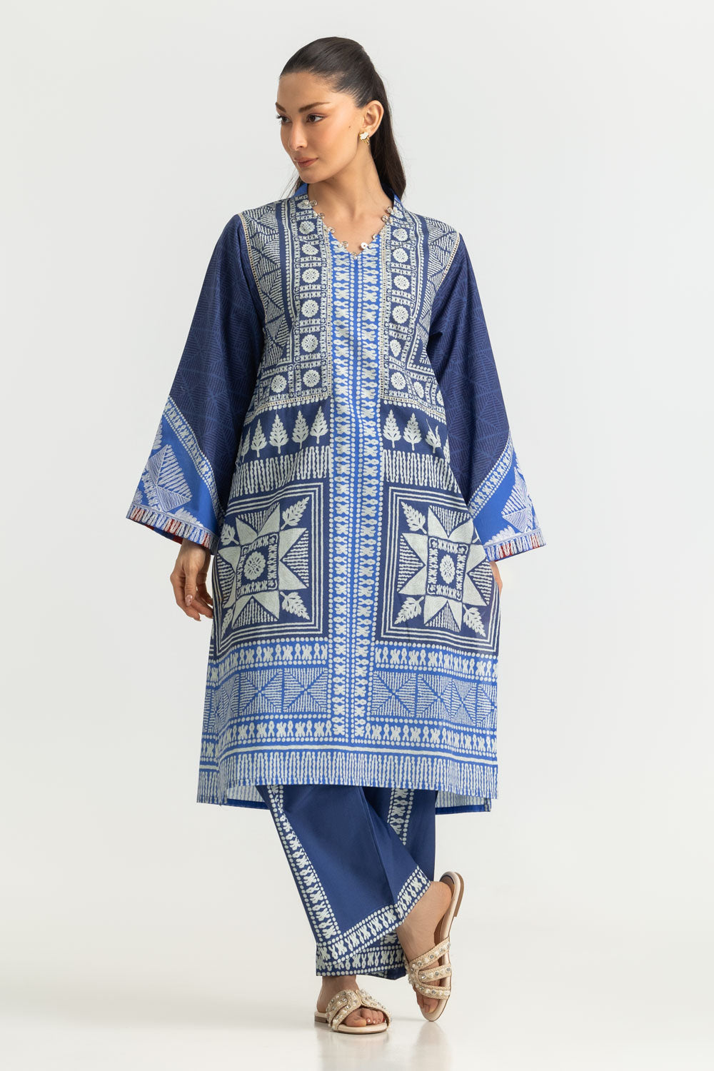 Cambric Printed Co-Ord Set With Embroidered