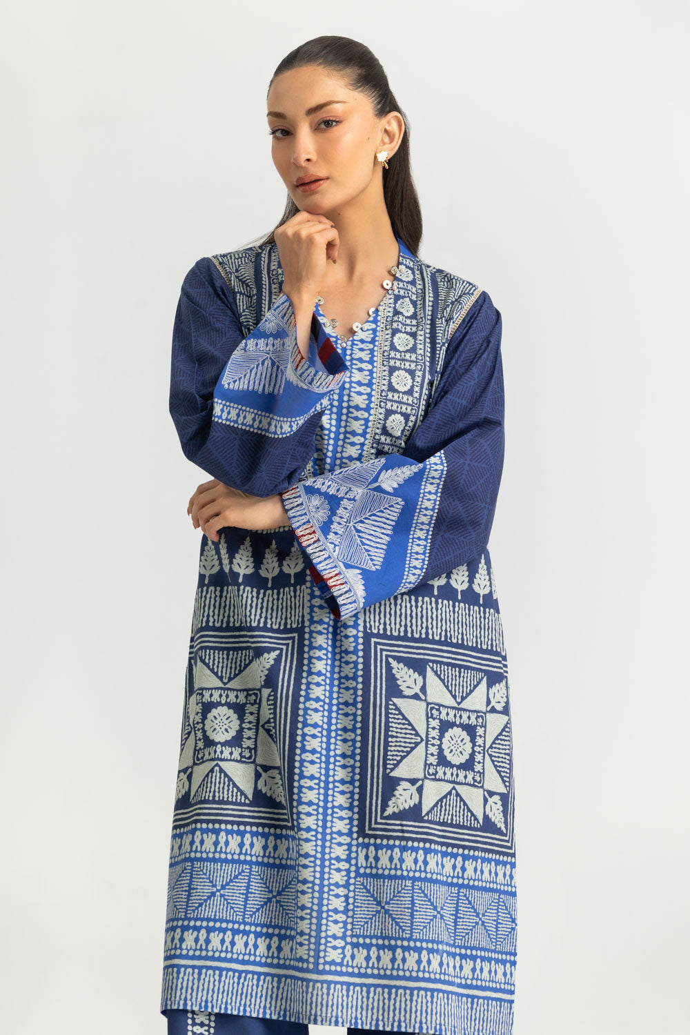 Cambric Printed Co-Ord Set With Embroidered