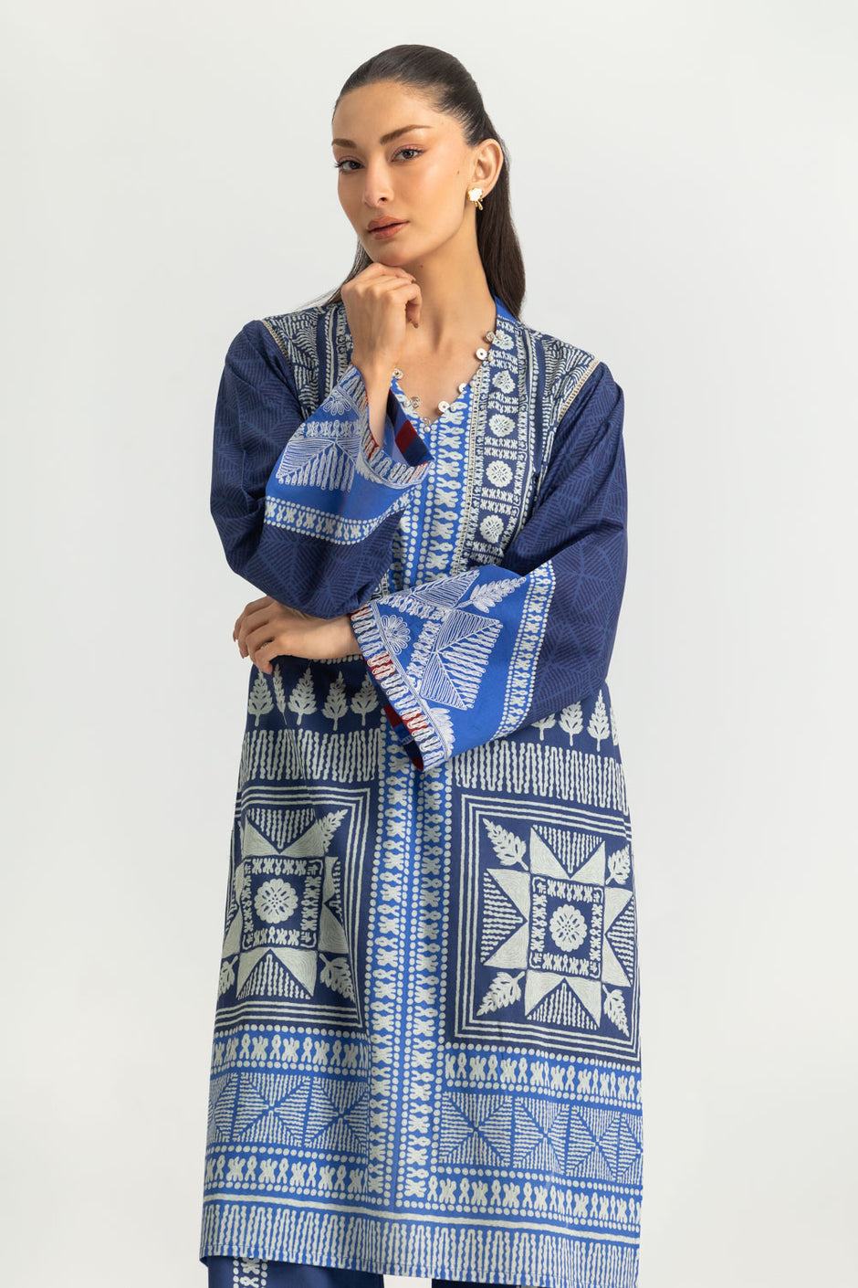 Cambric Printed Co-Ord Set With Embroidered