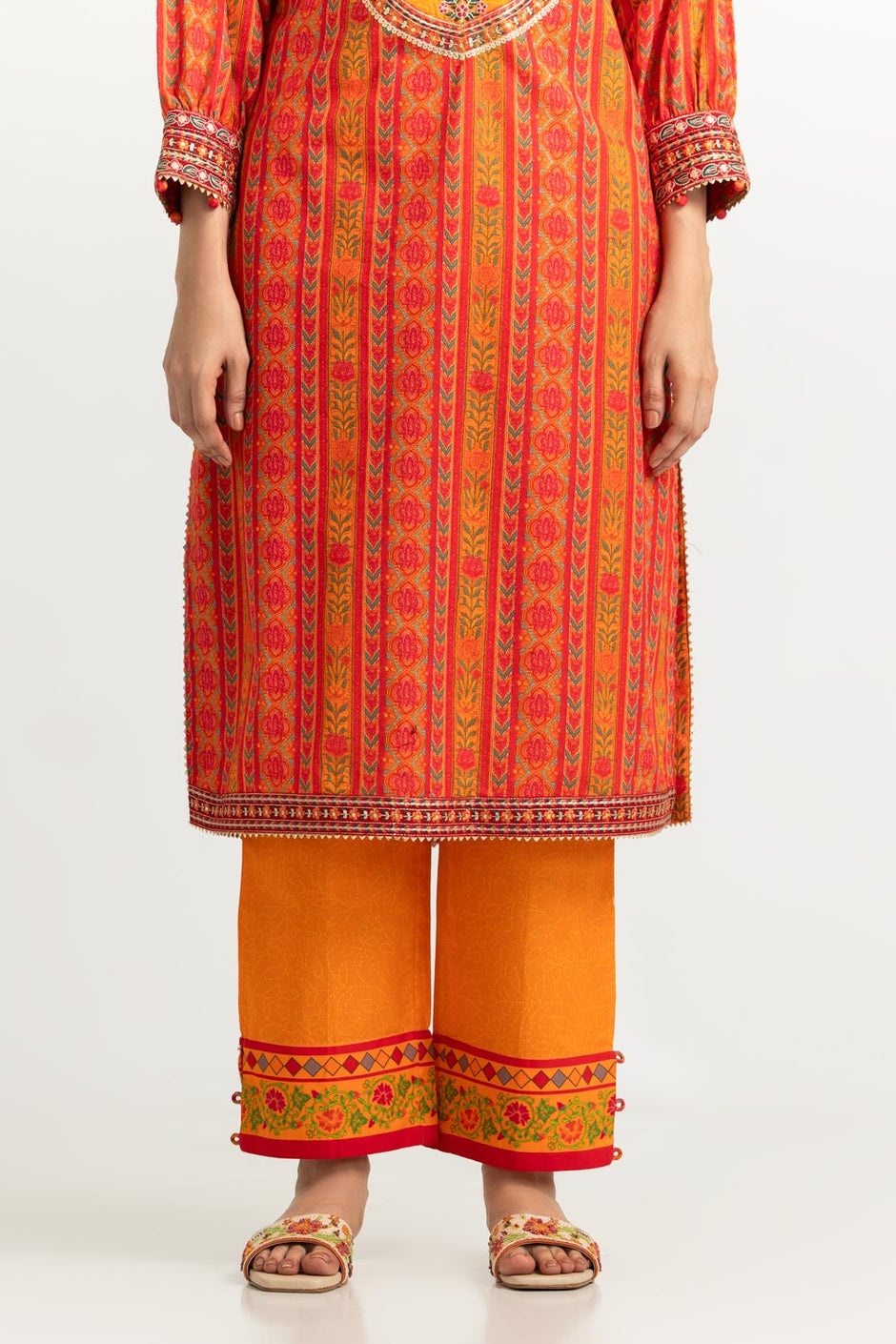 Cambric Printed Co-Ord Set With Embroidered