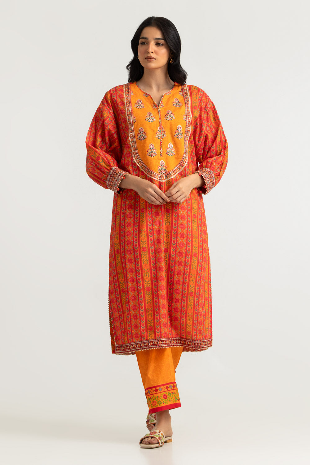 Cambric Printed Co-Ord Set With Embroidered