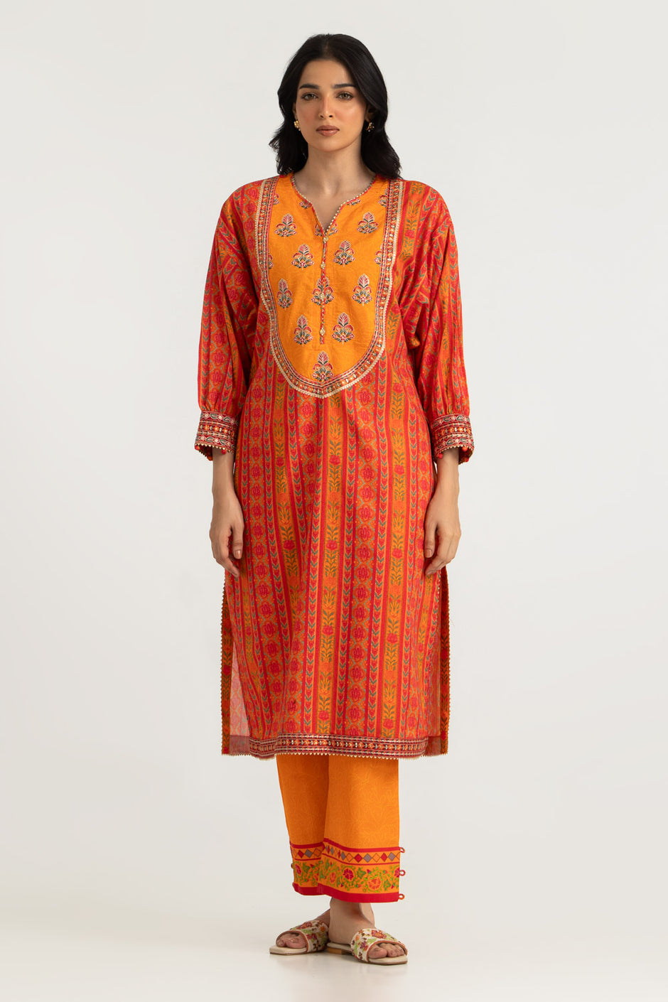 Cambric Printed Co-Ord Set With Embroidered