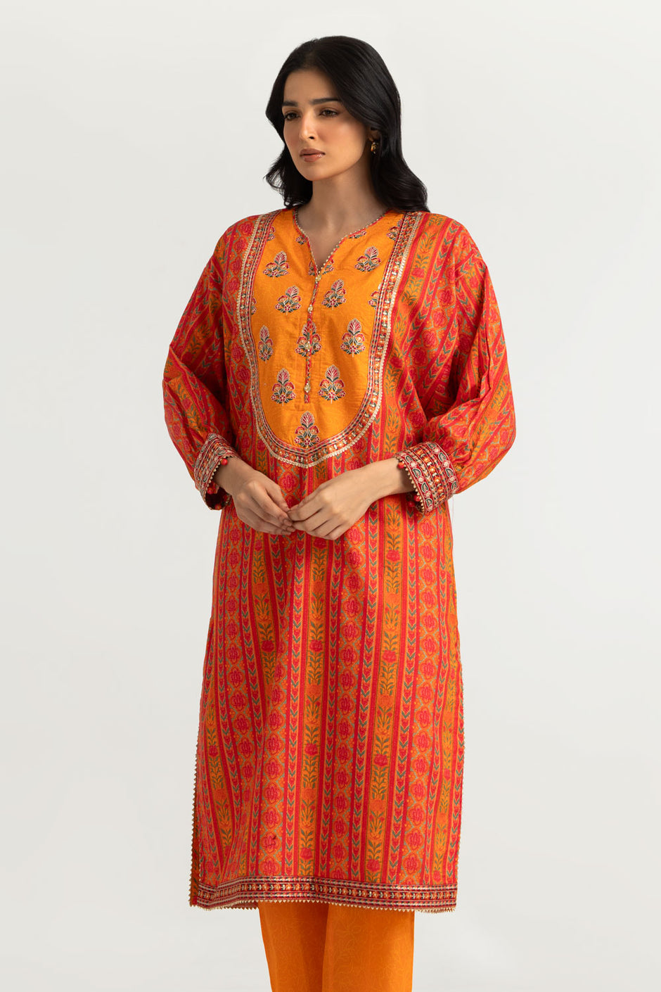 Cambric Printed Co-Ord Set With Embroidered