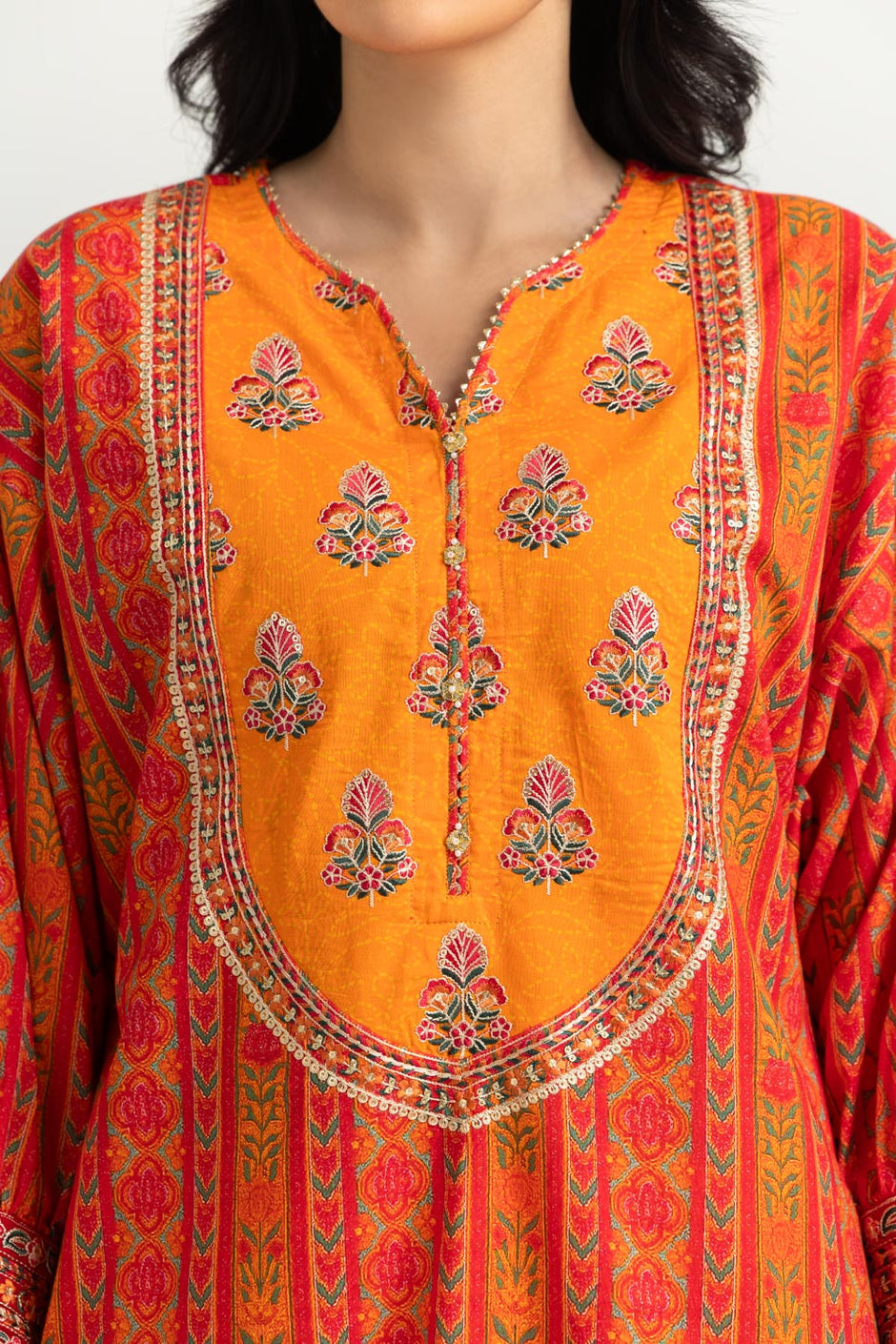 Cambric Printed Co-Ord Set With Embroidered