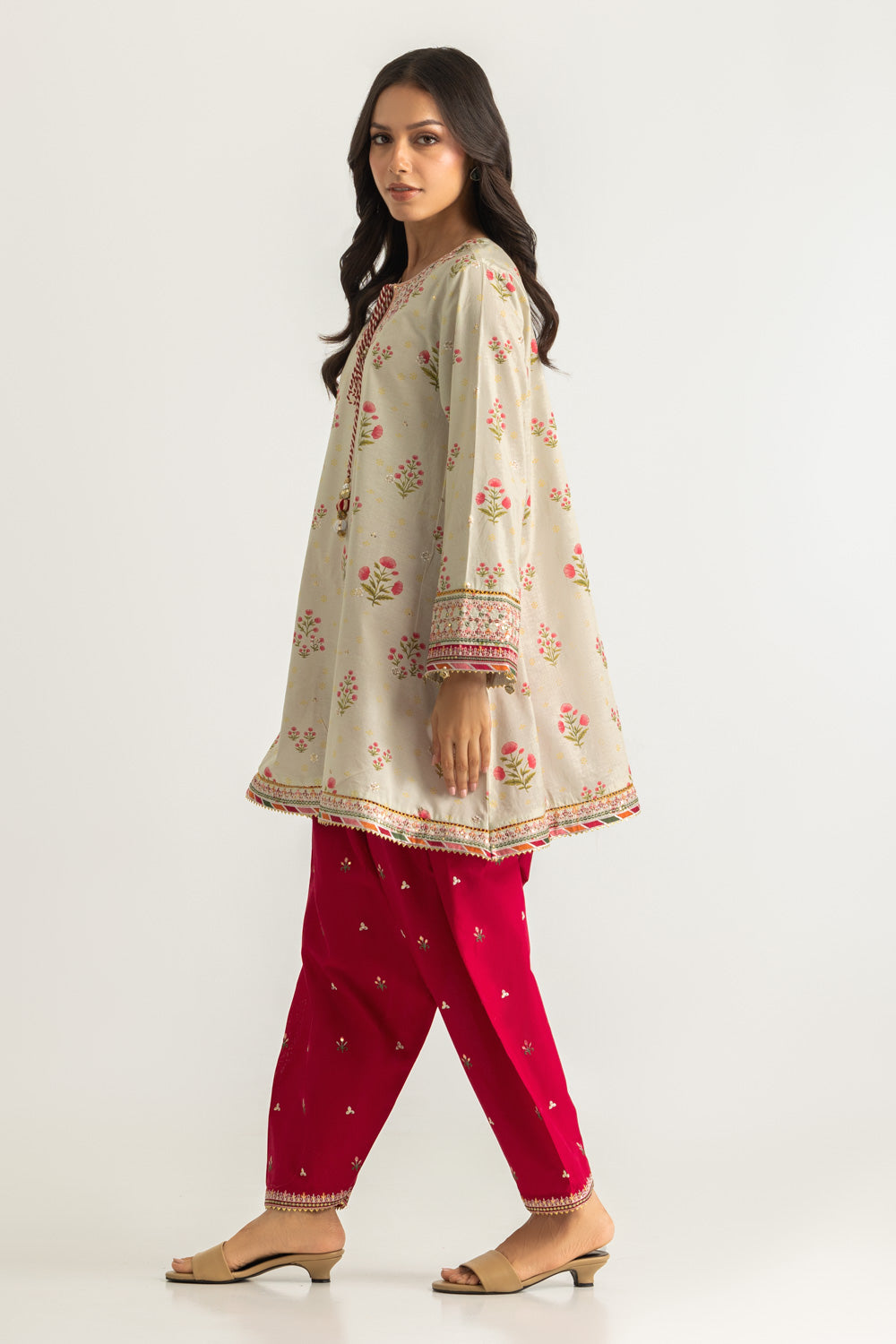 Cambric Printed Co-Ord Set With Embroidered