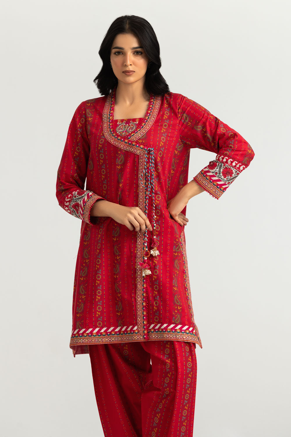 Cambric Printed Co-Ord Set With Embroidered