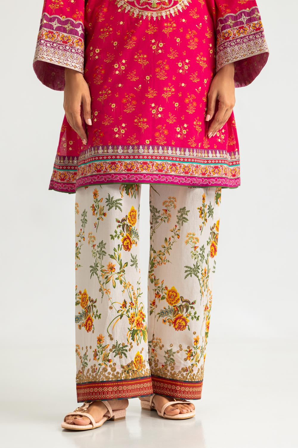 Cambric Printed Co-Ord Set With Embroidered