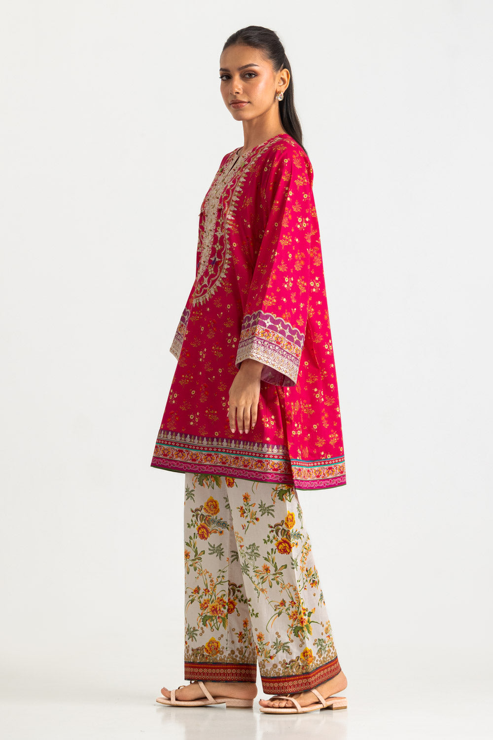 Cambric Printed Co-Ord Set With Embroidered