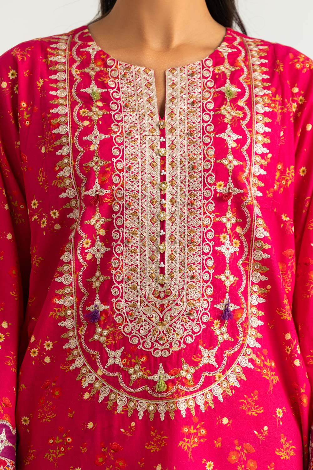Cambric Printed Co-Ord Set With Embroidered