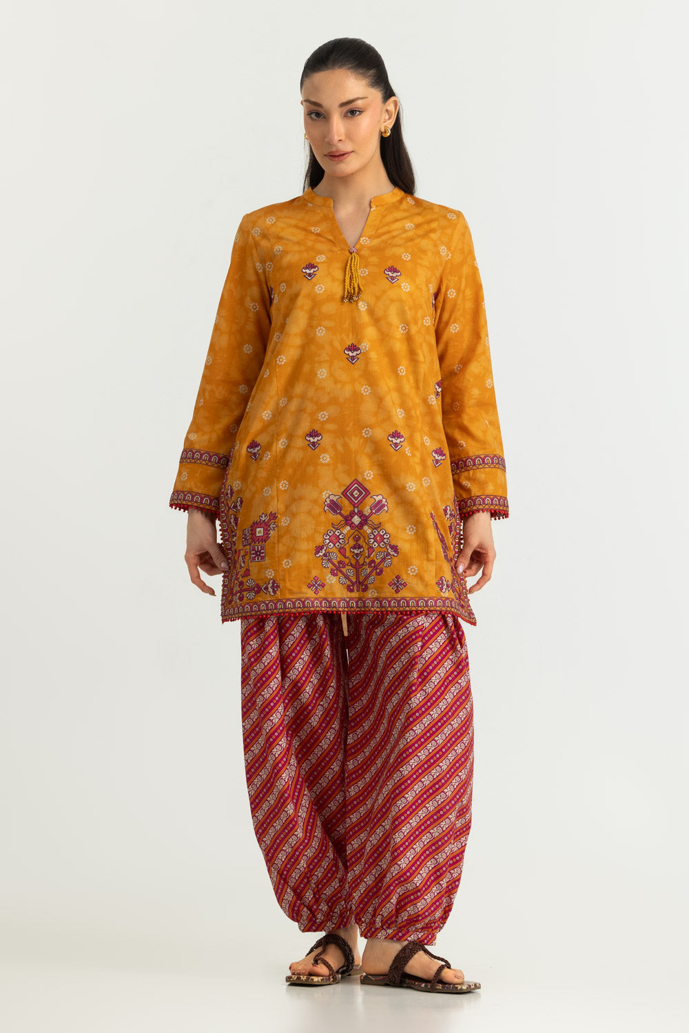 Cambric Printed Co-Ord Set With Embroidered