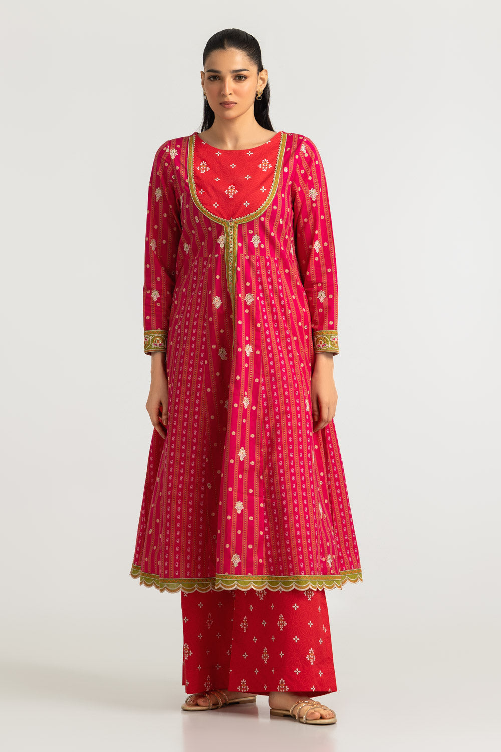 Cambric Printed Co-Ord Set With Embroidered