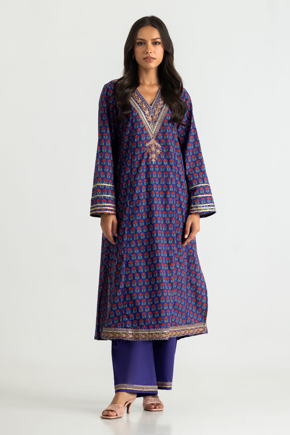 Cambric Printed Co-Ord Set With Embroidered