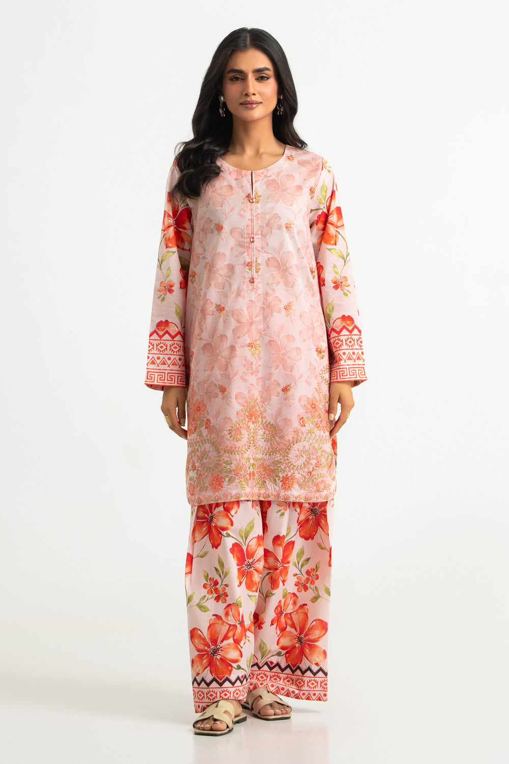 Cambric Printed Co-Ord Set With Embroidered