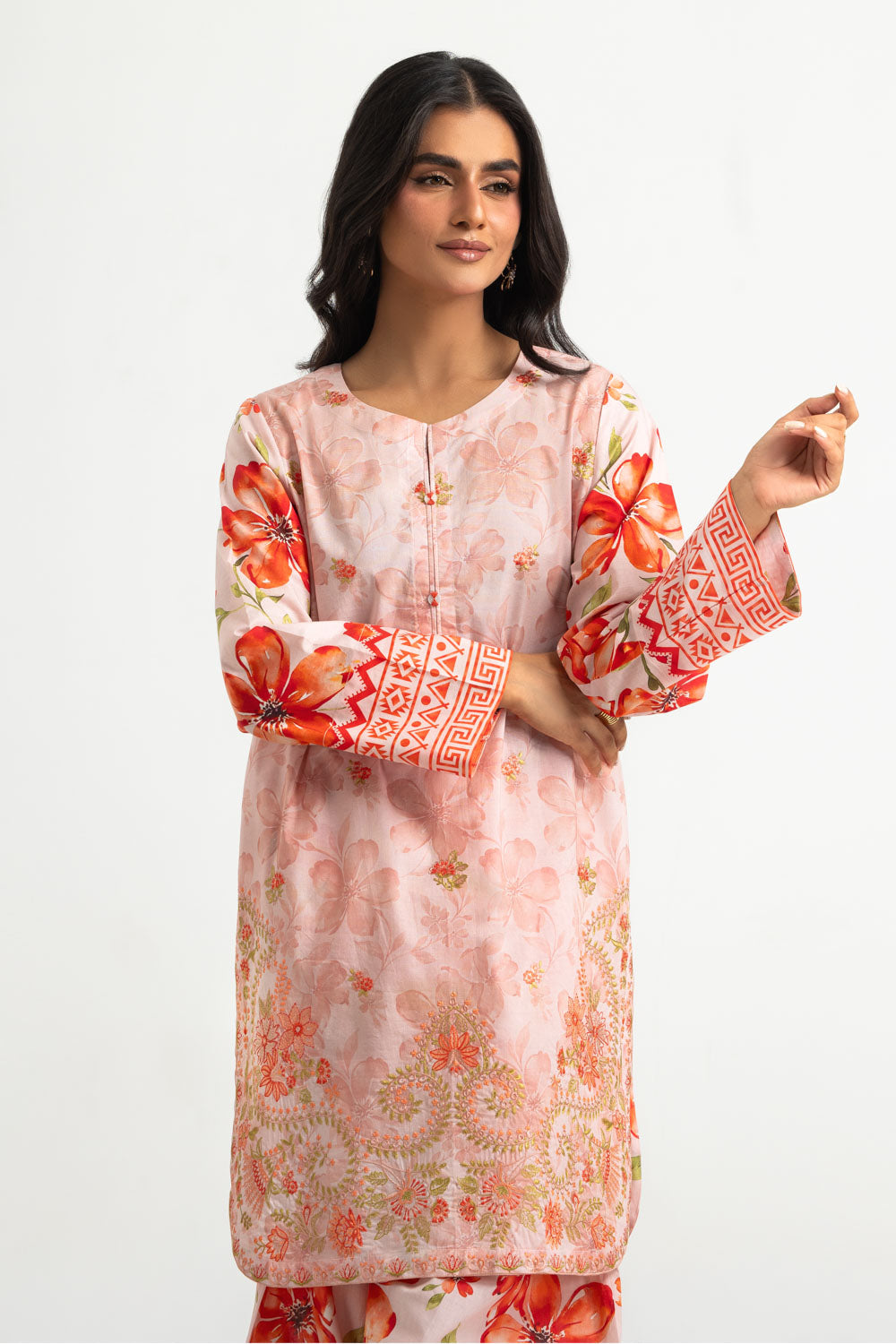 Cambric Printed Co-Ord Set With Embroidered