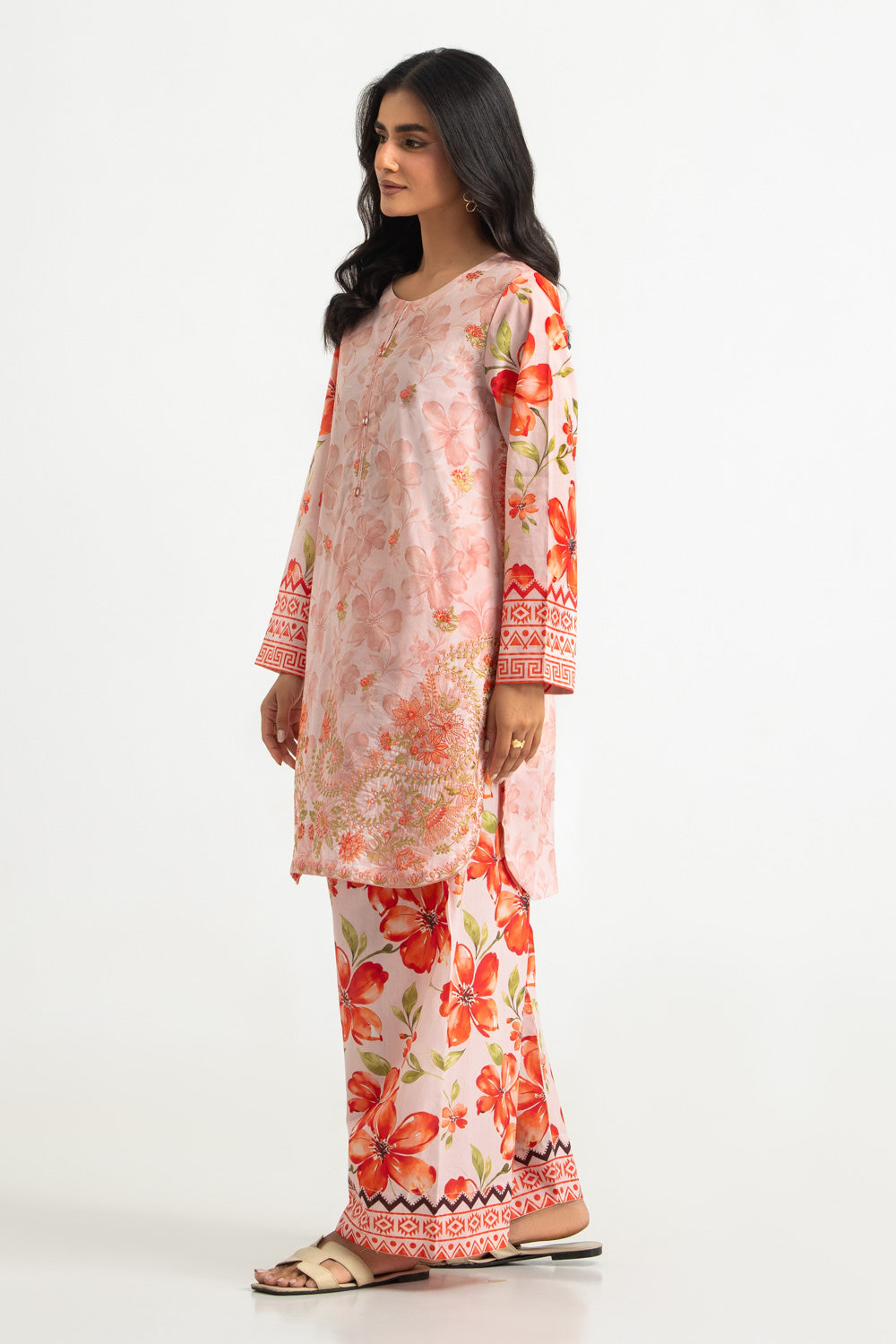 Cambric Printed Co-Ord Set With Embroidered