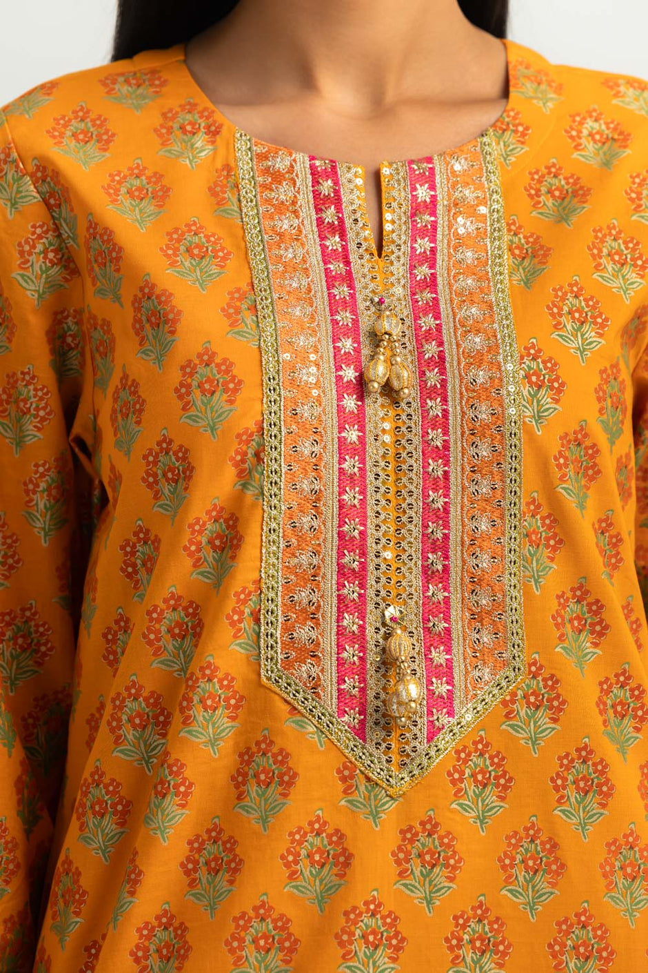 Cambric Printed Co-Ord Set With Embroidered