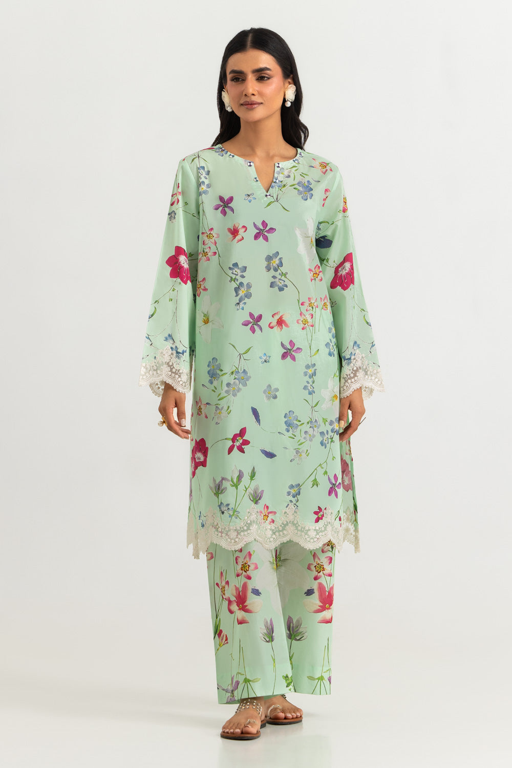 Cambric Printed Co-Ord Set with Embroidered