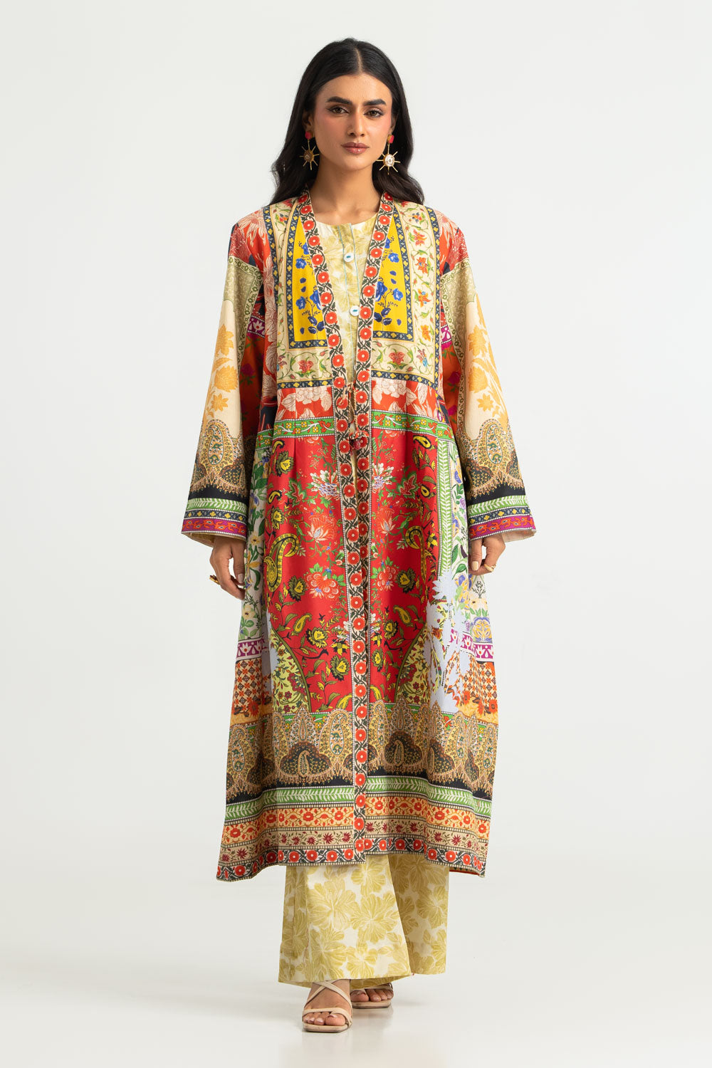 Cambric Printed Co-Ord Set with Long Coat