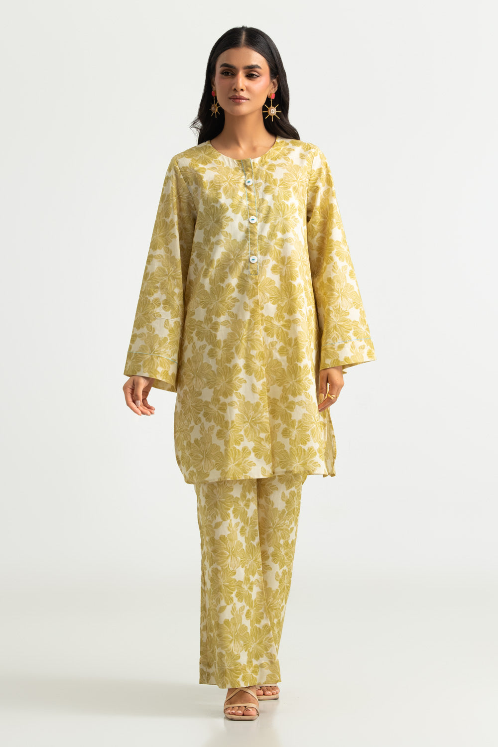 Cambric Printed Co-Ord Set with Long Coat