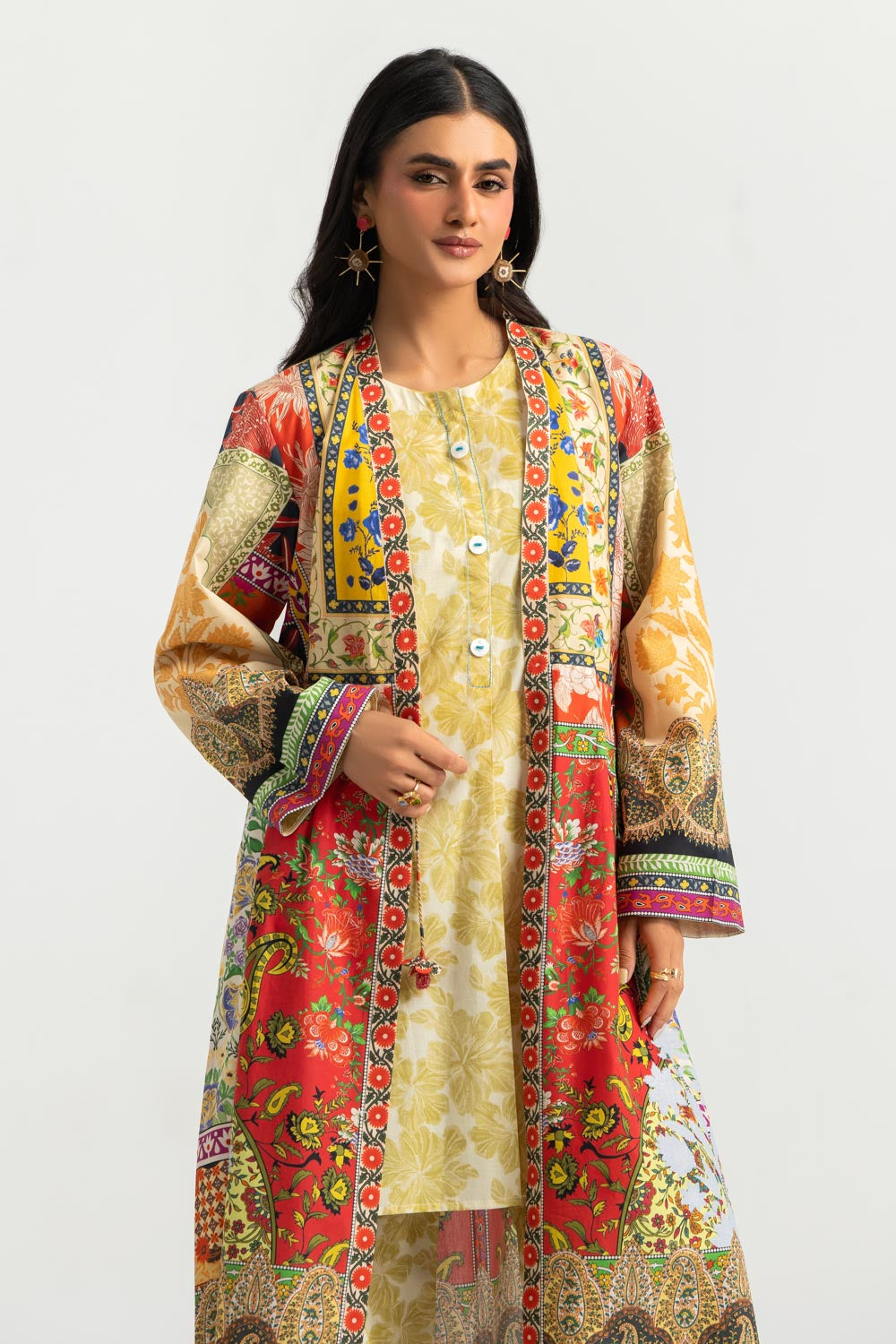 Cambric Printed Co-Ord Set with Long Coat