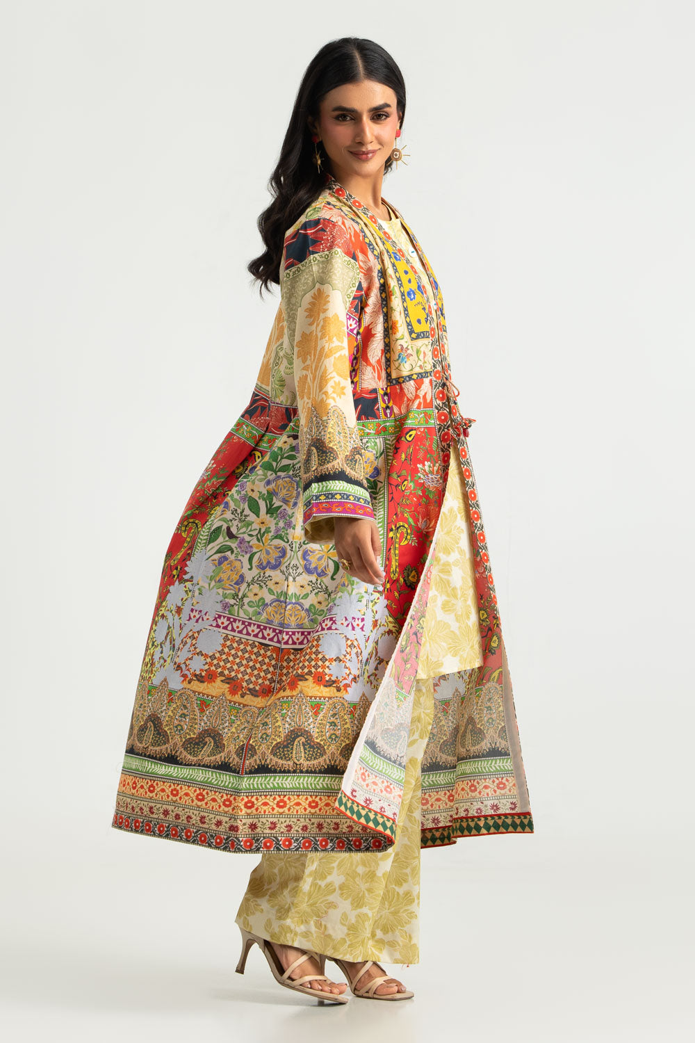 Cambric Printed Co-Ord Set with Long Coat