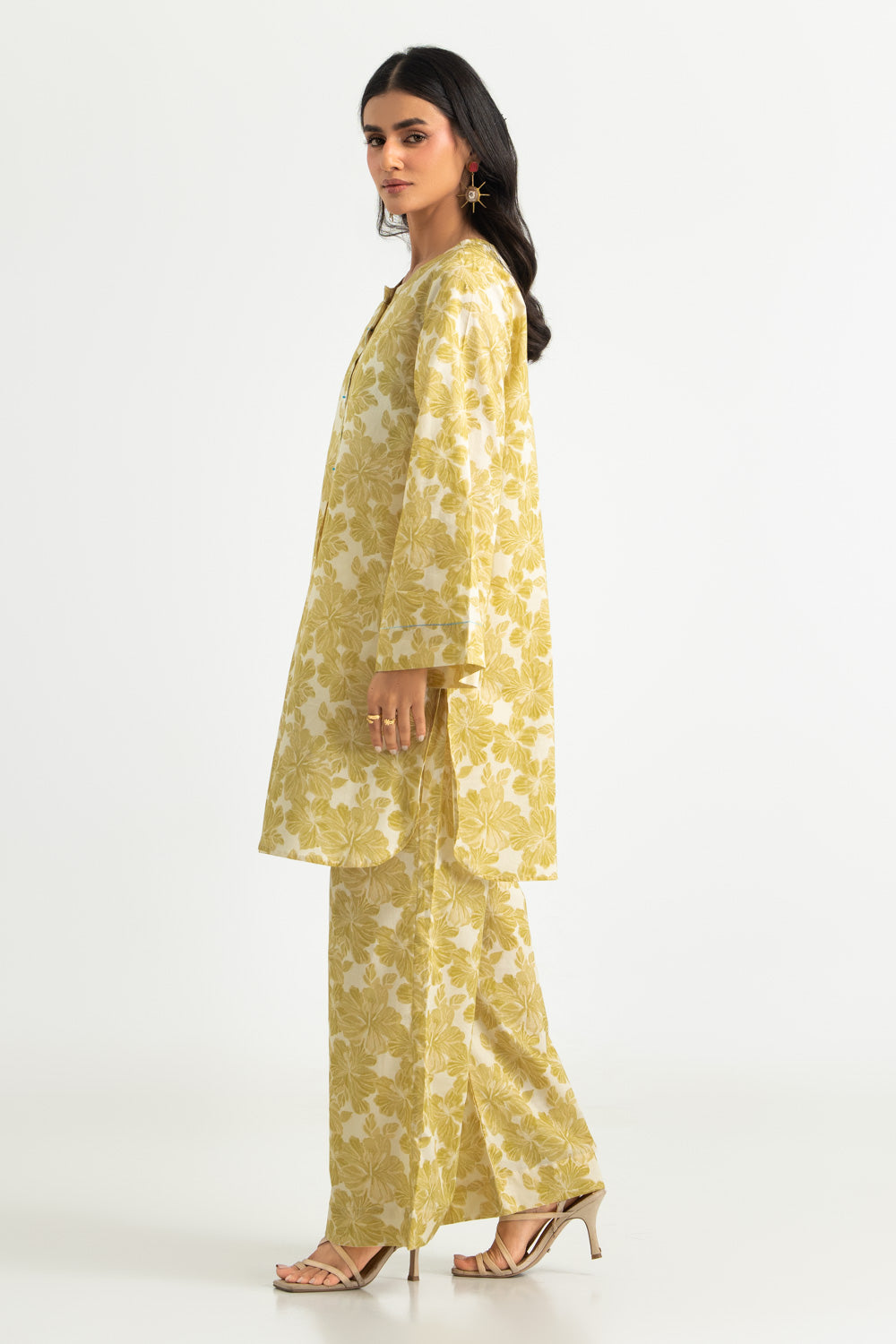 Cambric Printed Co-Ord Set with Long Coat