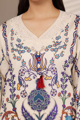 Cambric Printed Shirt And Trouser With Embroidered