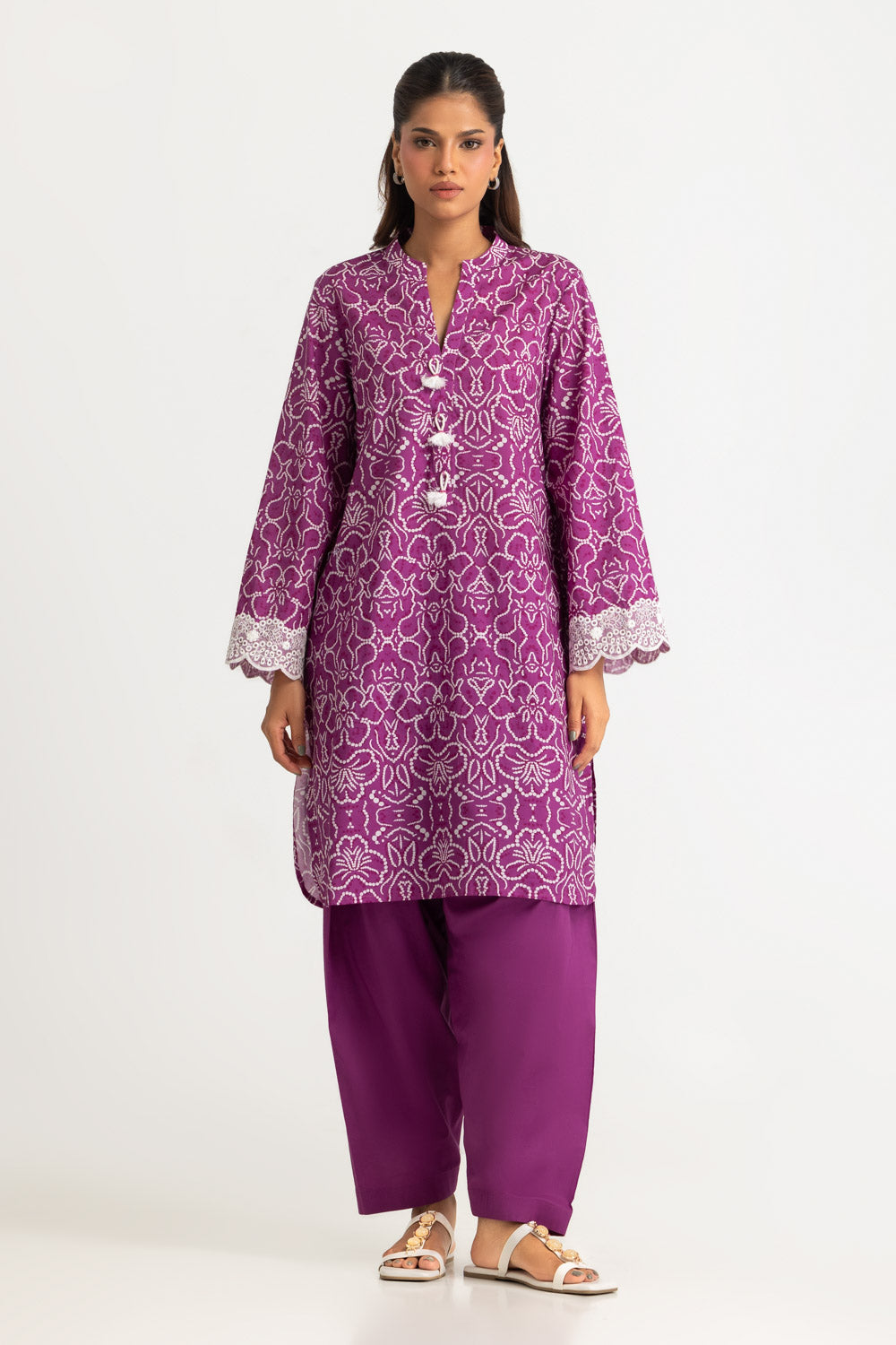 Cambric Printed Shirt With Embroidered And Dyed Shalwar
