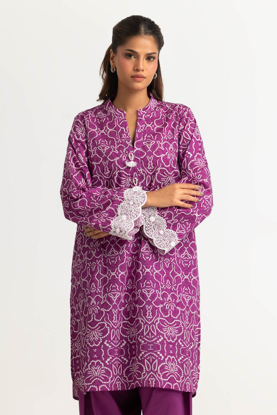 Cambric Printed Shirt With Embroidered And Dyed Shalwar