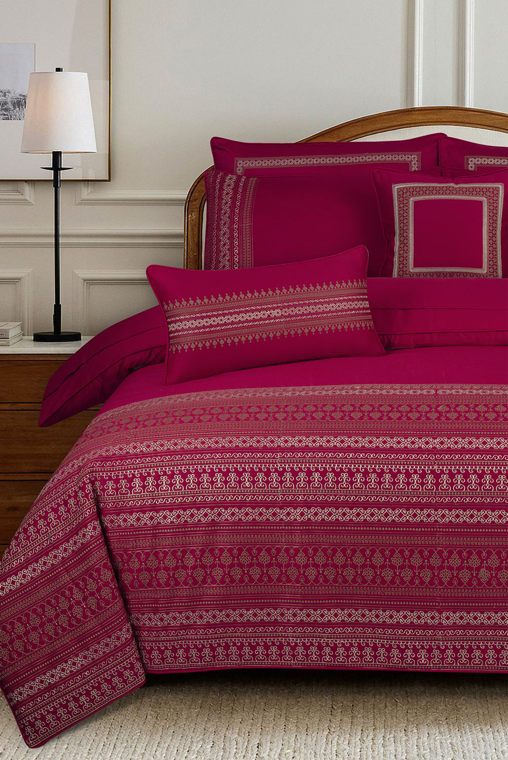 Carmine T-200 Embroidered Quilt Cover Set