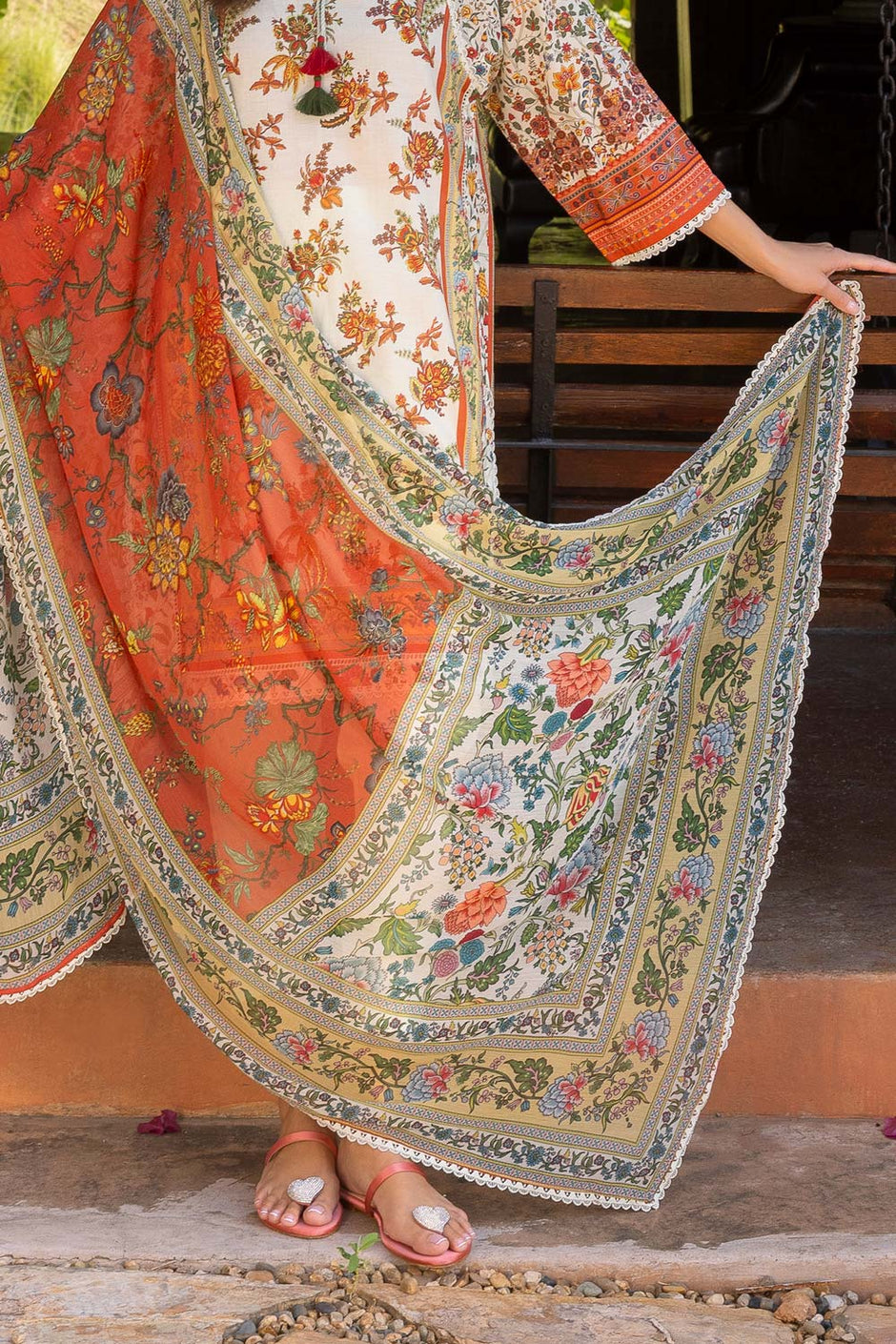 3 Piece Printed Lawn suit with Chiffon Dupatta