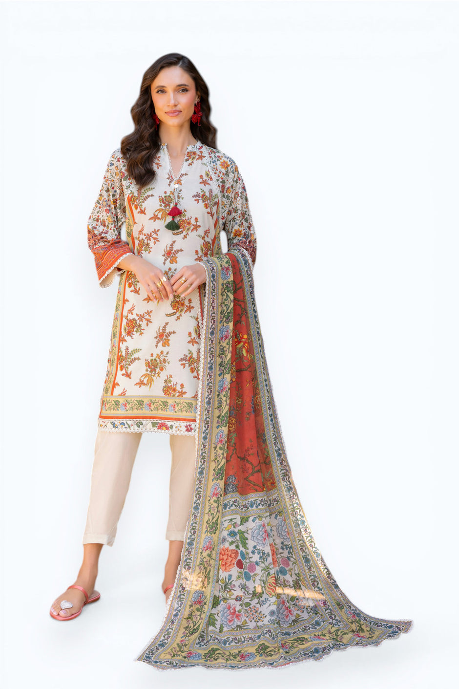3 Piece Printed Lawn suit with Chiffon Dupatta