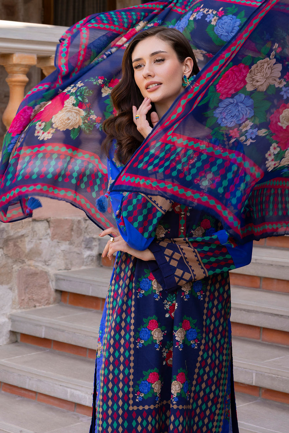 3 Piece Printed Lawn suit with Chiffon Dupatta