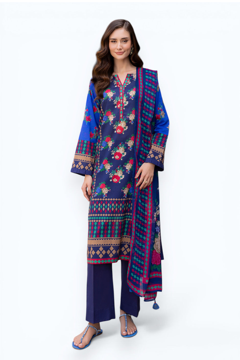 3 Piece Printed Lawn suit with Chiffon Dupatta