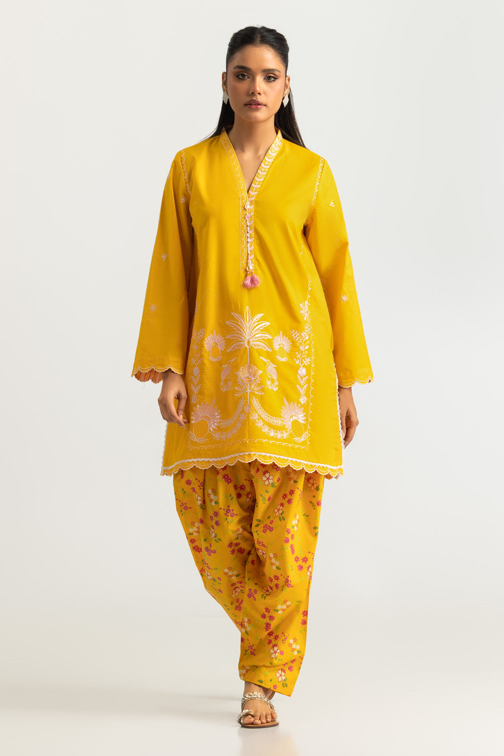 Cotton Bana Dora Embroidered Shirt And Printed Shalwar