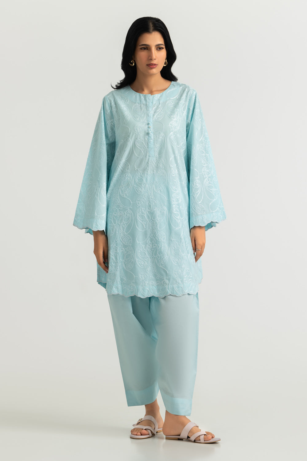Cotton Embroidered Shirt And Dyed Shalwar