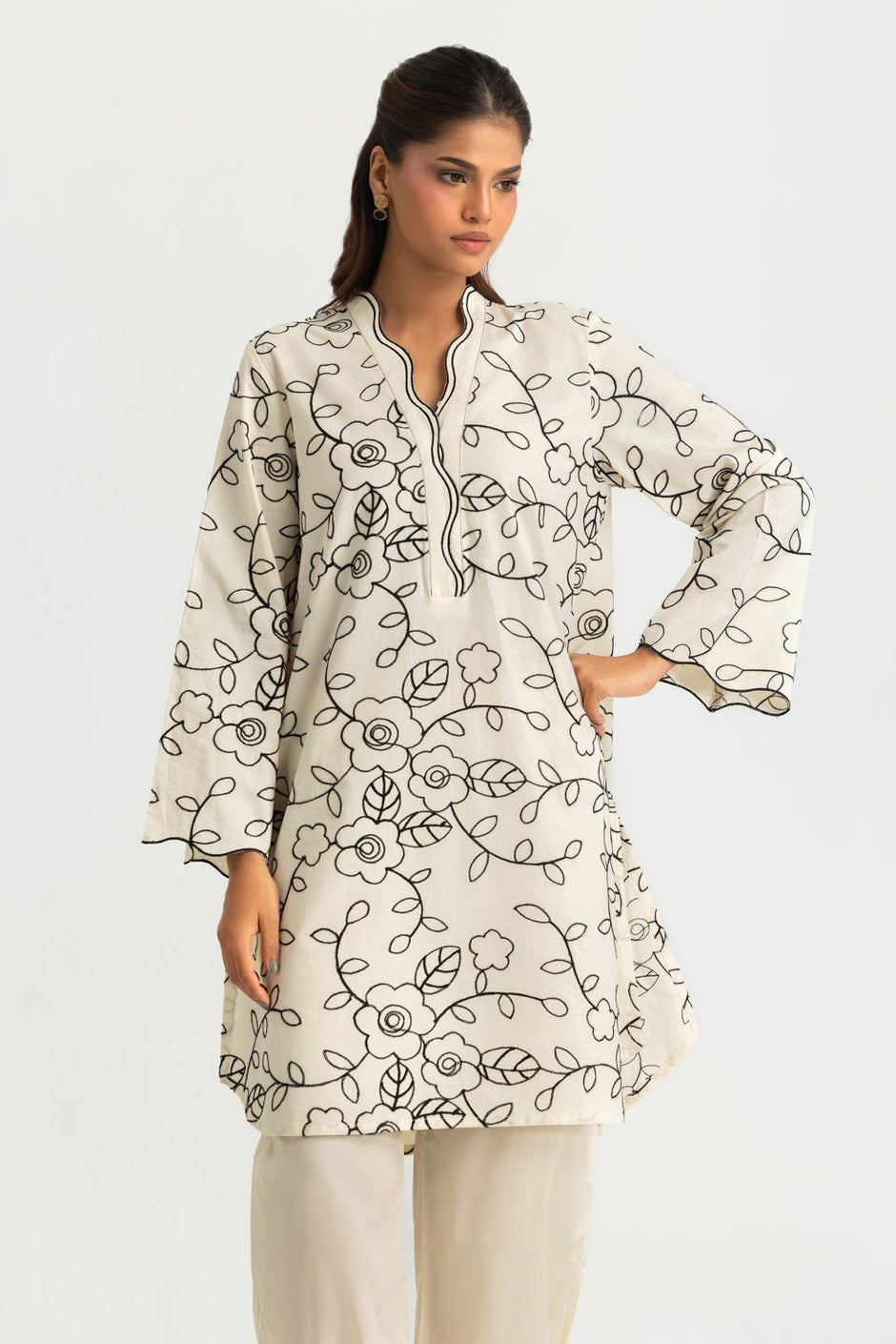 Cotton Embroidered Shirt And Dyed Trouser